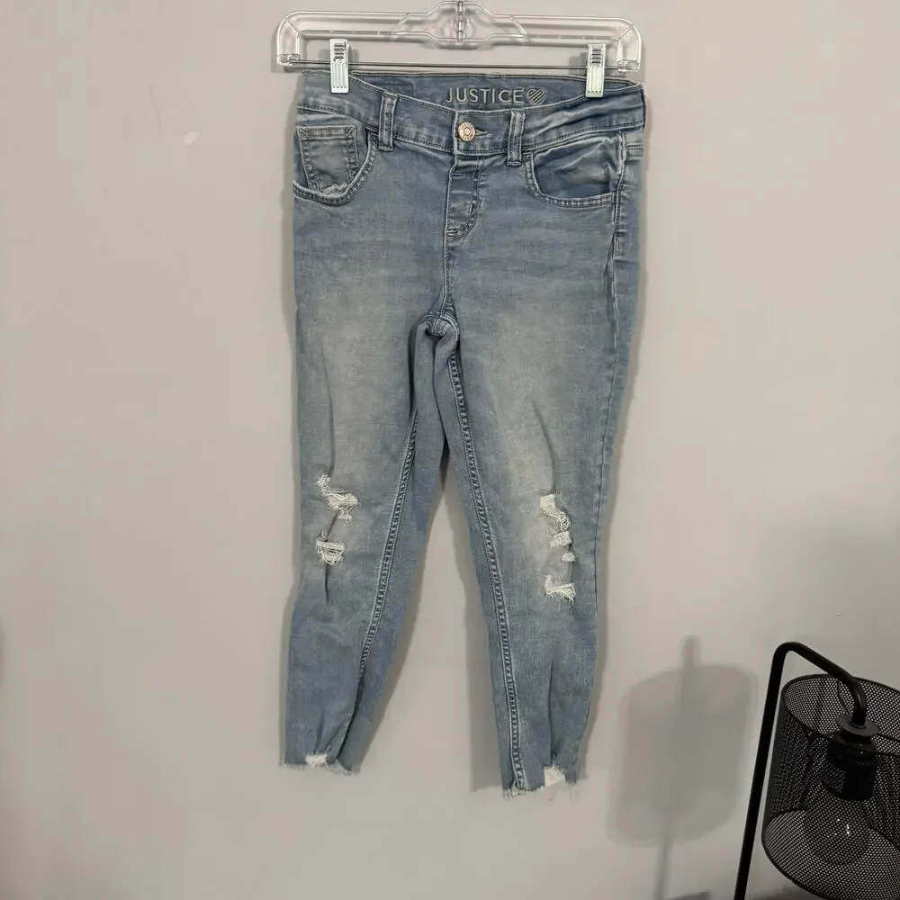 Justice Girls PLUS Size Distressed Skinny Jeans Girls Size 10 PLUS Light Wash